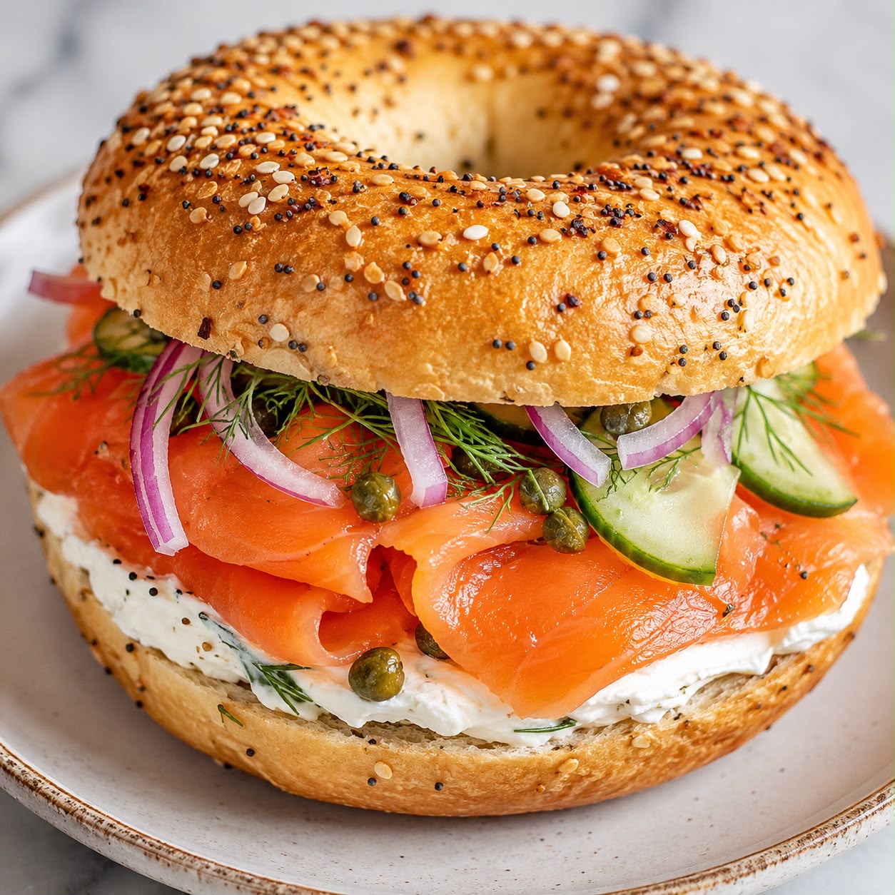 Everything bagel with smoked salmon and cream cheese — Gonubie