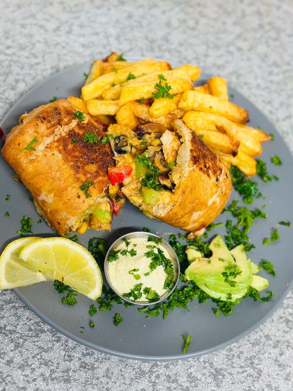 Lebanese chicken shawarma wrap with fries — East London